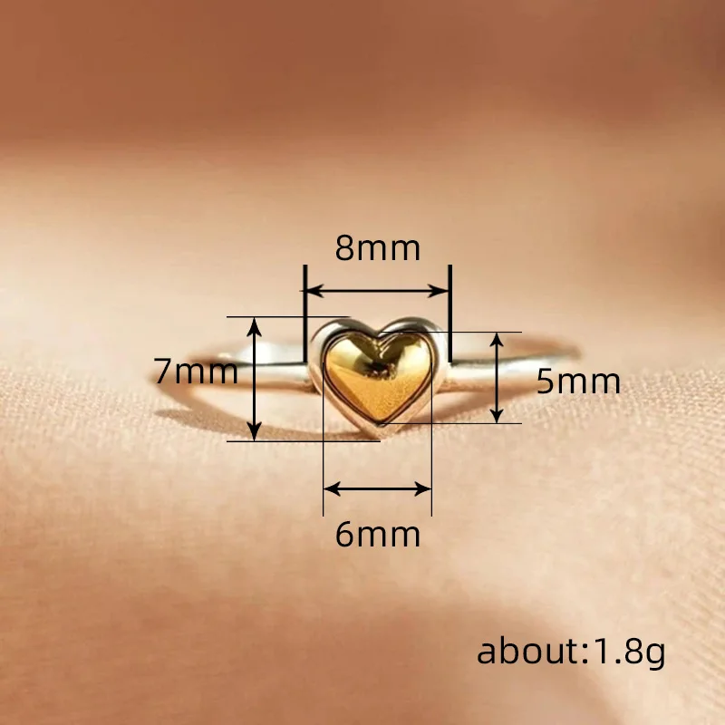 Huitan Heart Rings for Women Metal Two Tone Love Rings Eternity Wedding Band Accessories Modern Fashion Female Jewelry Dropship