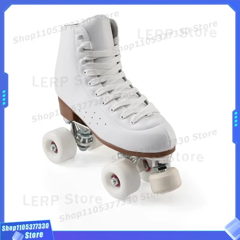 New Fashion Double Row Roller Skates for Teens and Adults Comfortable Black PU Wheels Luminous Spot Cross Border Anma Brand