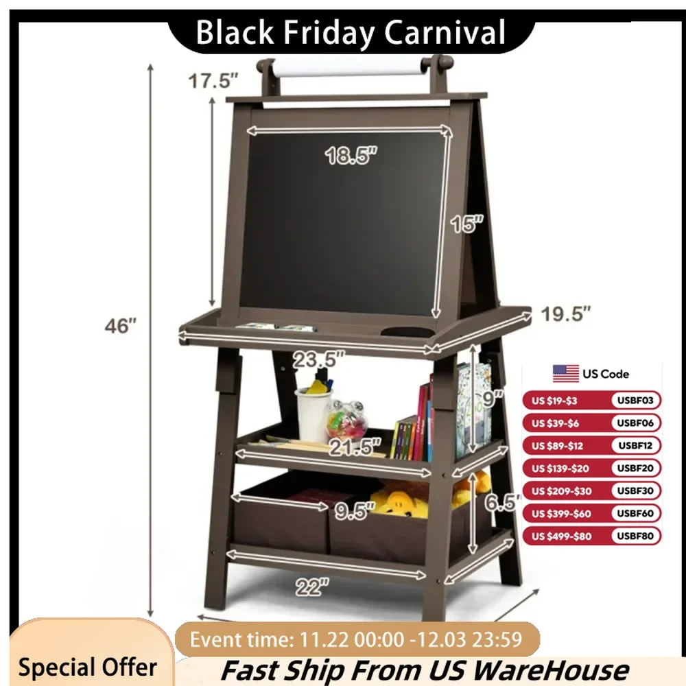 3-in-1 Double-Sided Storage Art Easel Brown