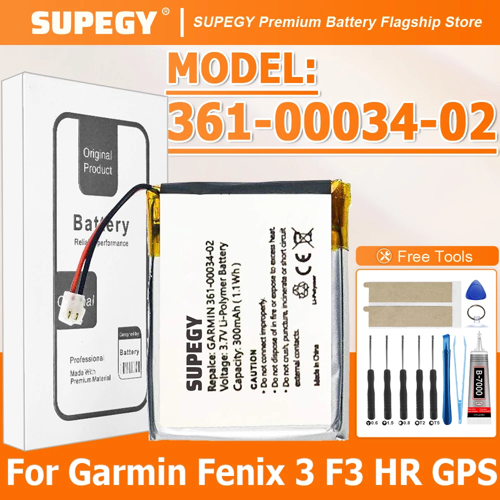 

100% новая высококачественная сменная батарея 361-00034-02 для спортивных GPS-часов Garmin Fenix 3 Fenix3 F3 HR, 300 мАч