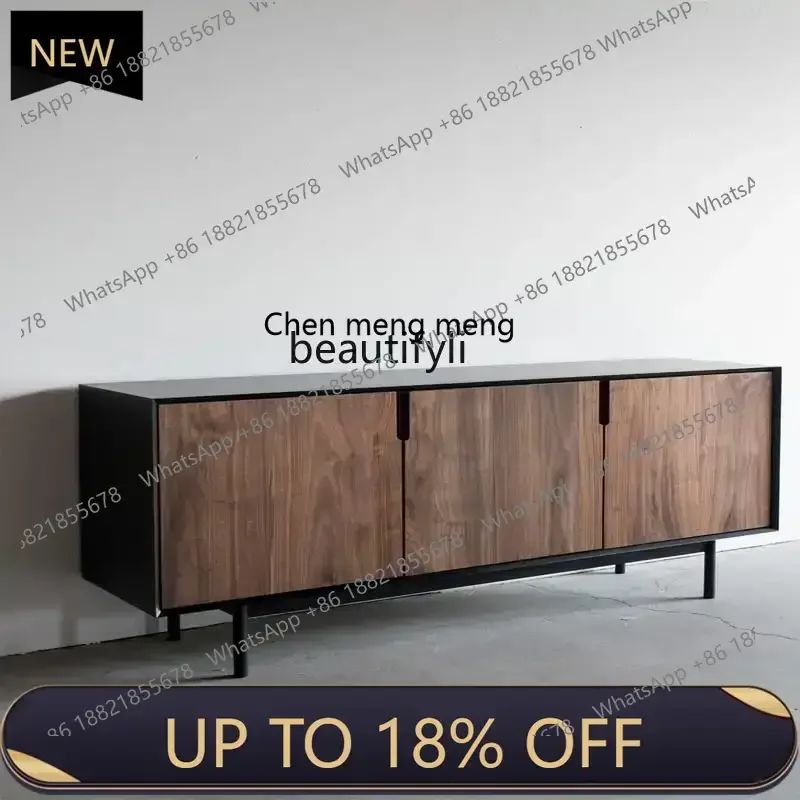 

P178 Italian Minimalist Solid Wood TV Cabinet Black Walnut Wooden Locker Nordic Modern Mid-Ancient Misty Style Sitting Room Cab