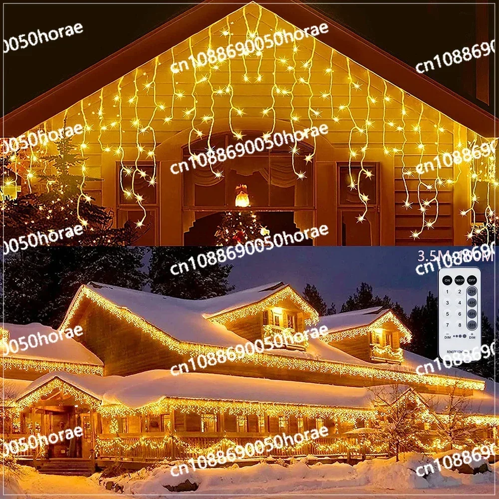 Christmas Decoration 2024 Led Icicle Curtain Lights Outdoor Street Garland on The House Winter Wedding New Year 2025 220V EU