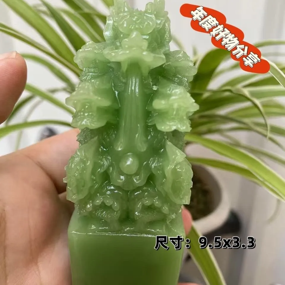 Hetian Jade Green Jade Dragon Seal Feng Shui Decoration Wealth Imperial Stamp