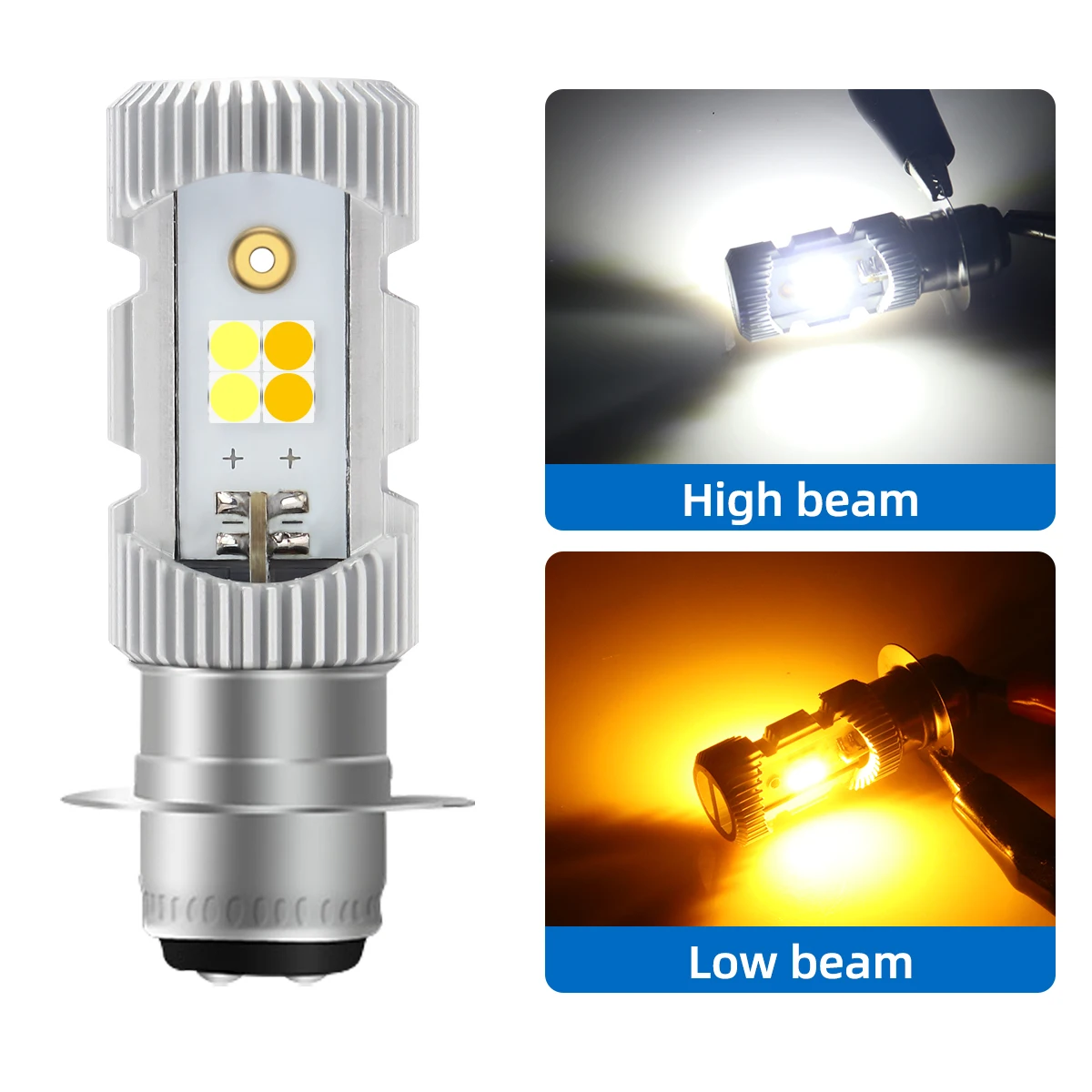 1PC P15D T19 LED Motorcycle Headlight Bulb 9-96V 6000Lm Dual Color Hi Lo Beam Lamp 8SMD 3030 Chips Motorbike Signal Light Bulb