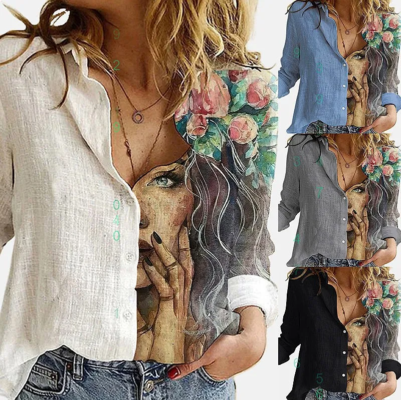 

Women Printed Blouse Long Sleeve Patchwork Shirt Tunic Tops Spring Summer Casual Blouses