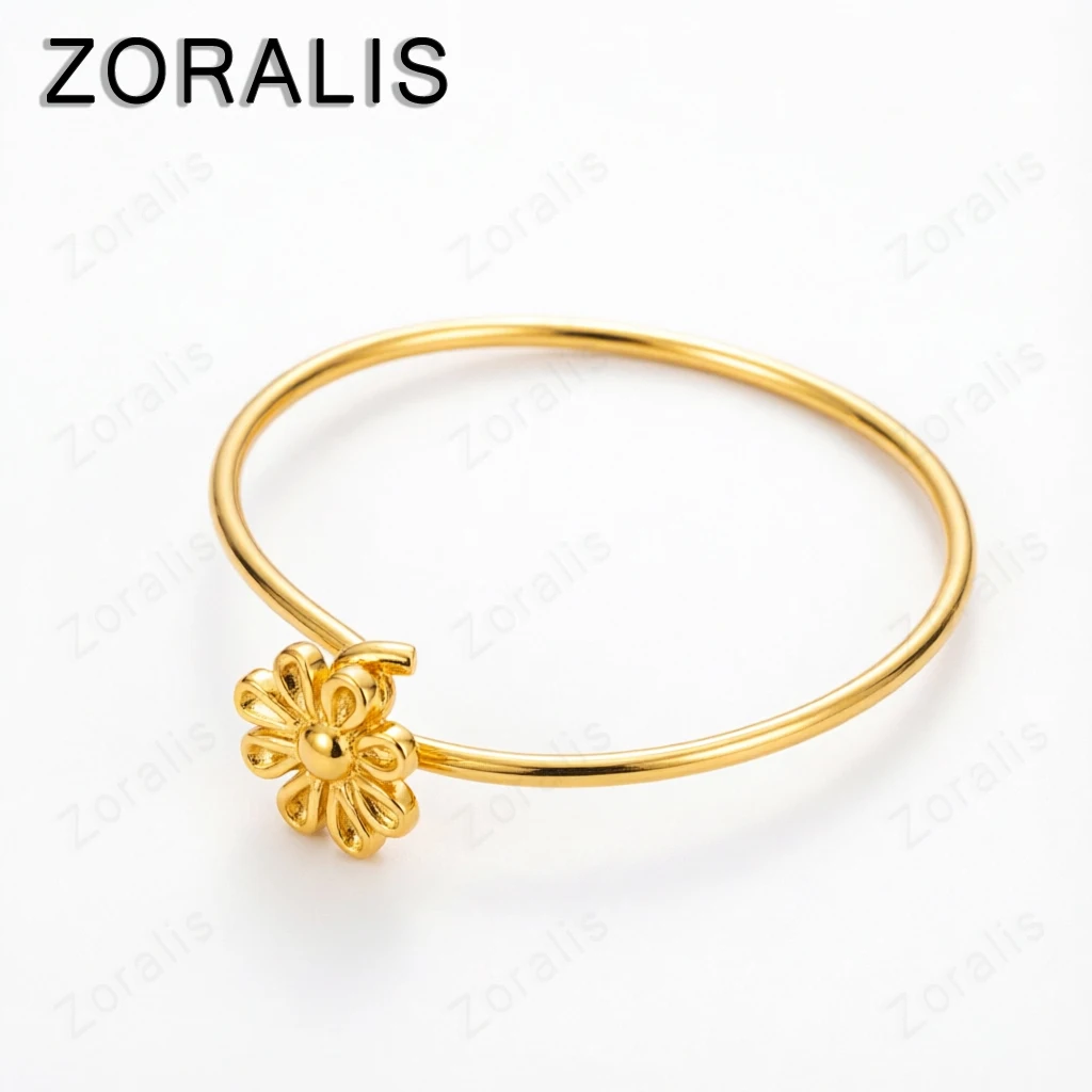 Kpop 18K Gold Adjustable Flower Bangles For Cute Woman Lady Girl Romantic Birthday Gift Engagement Wedding Jewelry