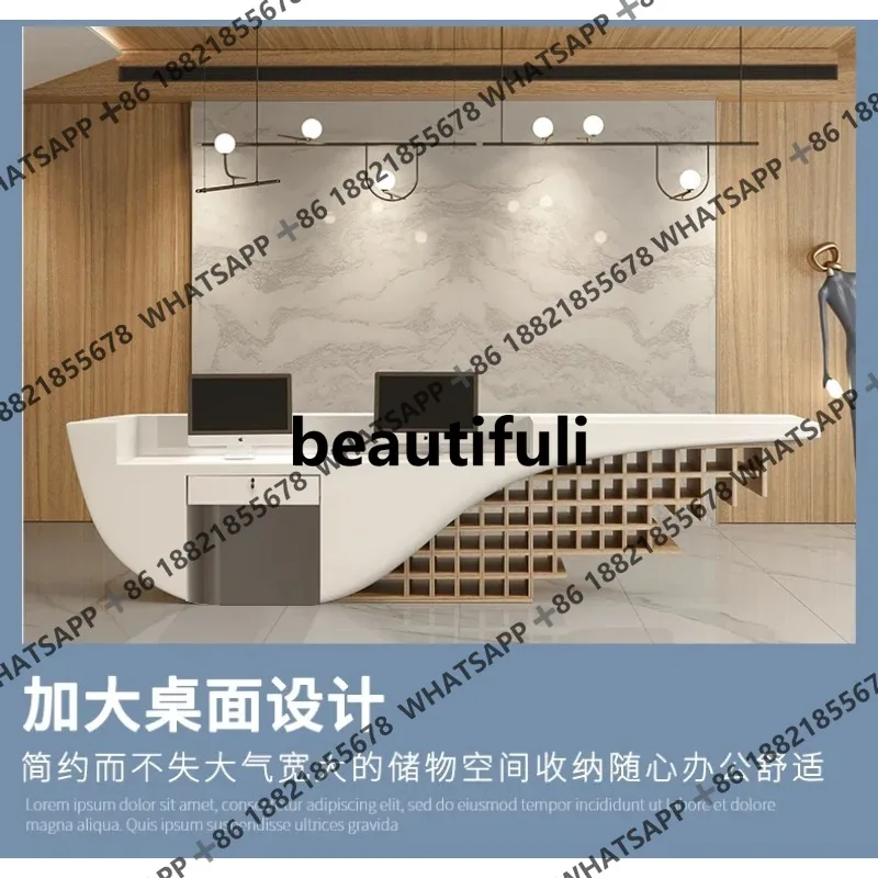 Chinese Modern Paint Front Desk Reception Beauty Salon Cashier Company Counter Wood Grain Desk
