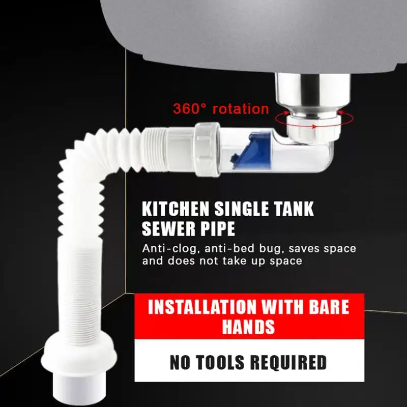 

ABS Waste Pipe Siphon: Flexible Drain Hose G1-1/2 Inch Extendible 28-88cm Retractable Tube