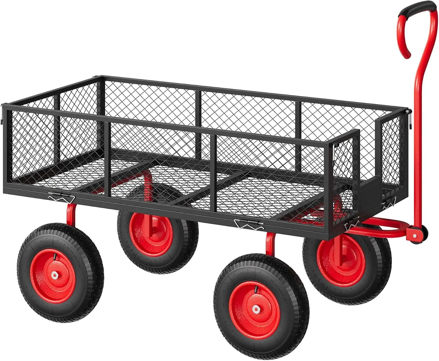 3-in-1 Heavy-Duty Steel Garden Cart, 500 lb Load Capacity, Convertible Flatbed Design with Removable Sides and Mesh Bed, 10-Inch Pneumatic Wheels, Ideal for Soil and Plants