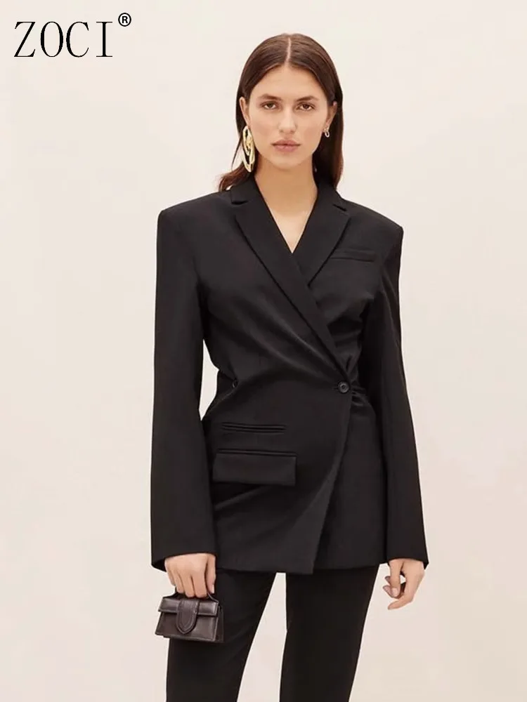 

ZOCI Fashion Women's Blazer Niche Suit Wool Double Breasted Cardigan Shoulder Casual Suit Jacket Office Lady 2025 Spring New