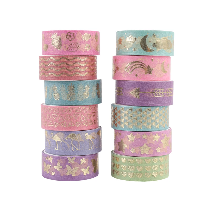 

12Pcs Stars Washi Tapes Scrapbooking Masking Tape Stickers Gold Foil Decorative Adhesive Tape Journal Supplies Diary Washitape