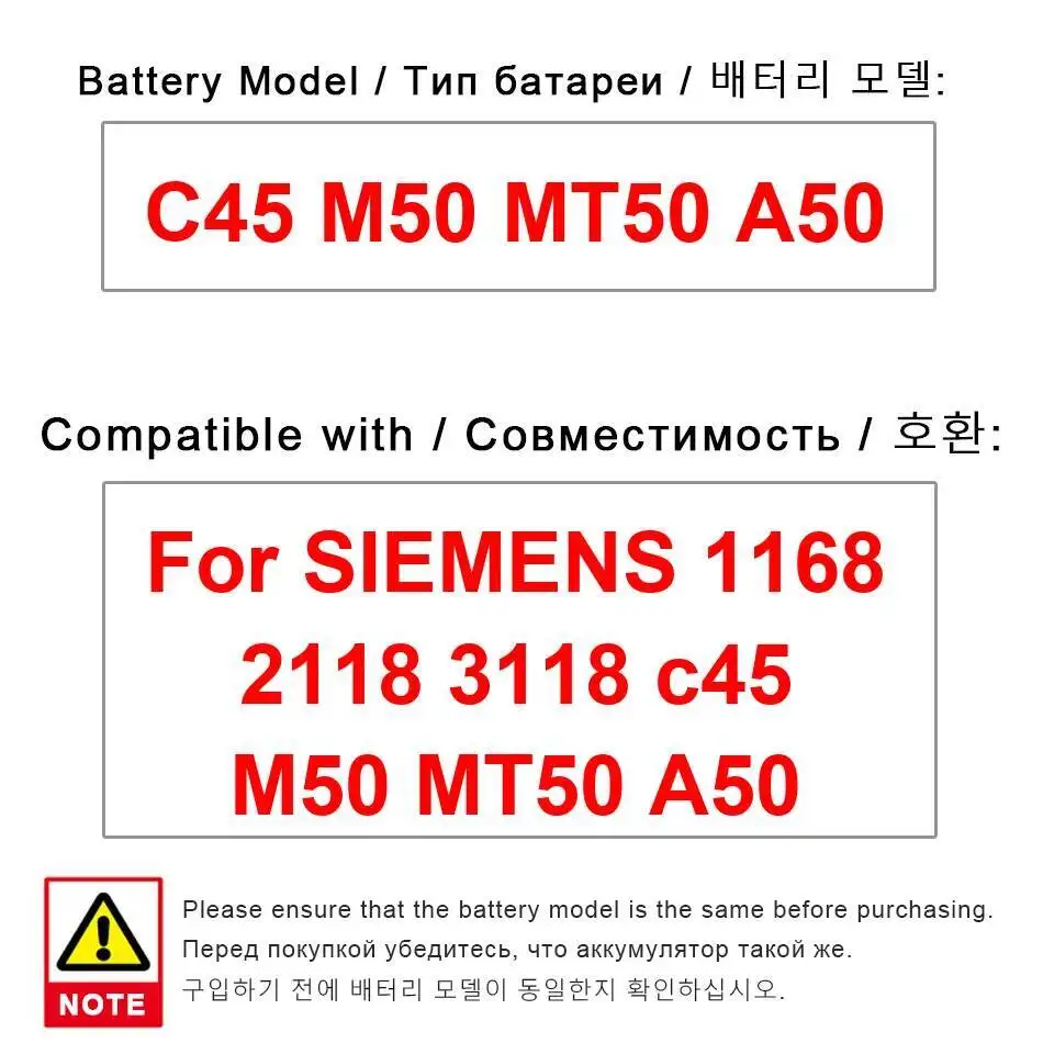

Reliable Power Supply For Siemens 1168 2118 3118 Mobile Phone Battery Long-Lasting Performance C45 M50 MT50 A50 950Mah