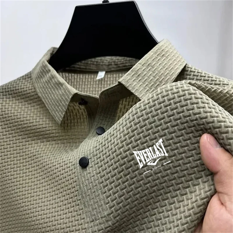 2026 Business Fashion T-shirt, high-quality summer new men's short sleeved collar with loose and comfortable fit, ice silk breat