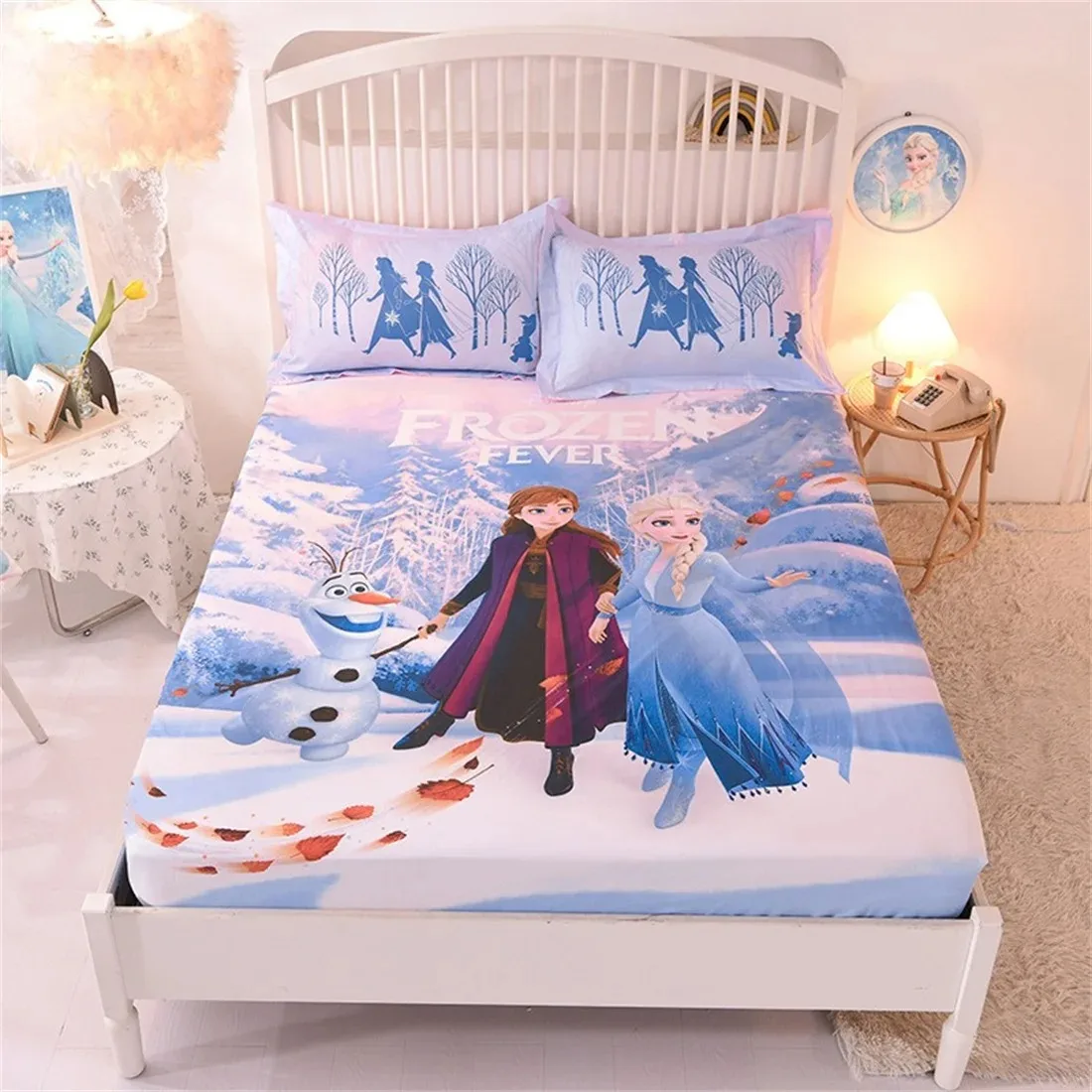 Sábana bajera de Frozen Elsa Anna para niños, sábanas de dibujos animados, Funda de colchón antipolvo, sábanas de cama para niñas, 90/120/150/180 cm