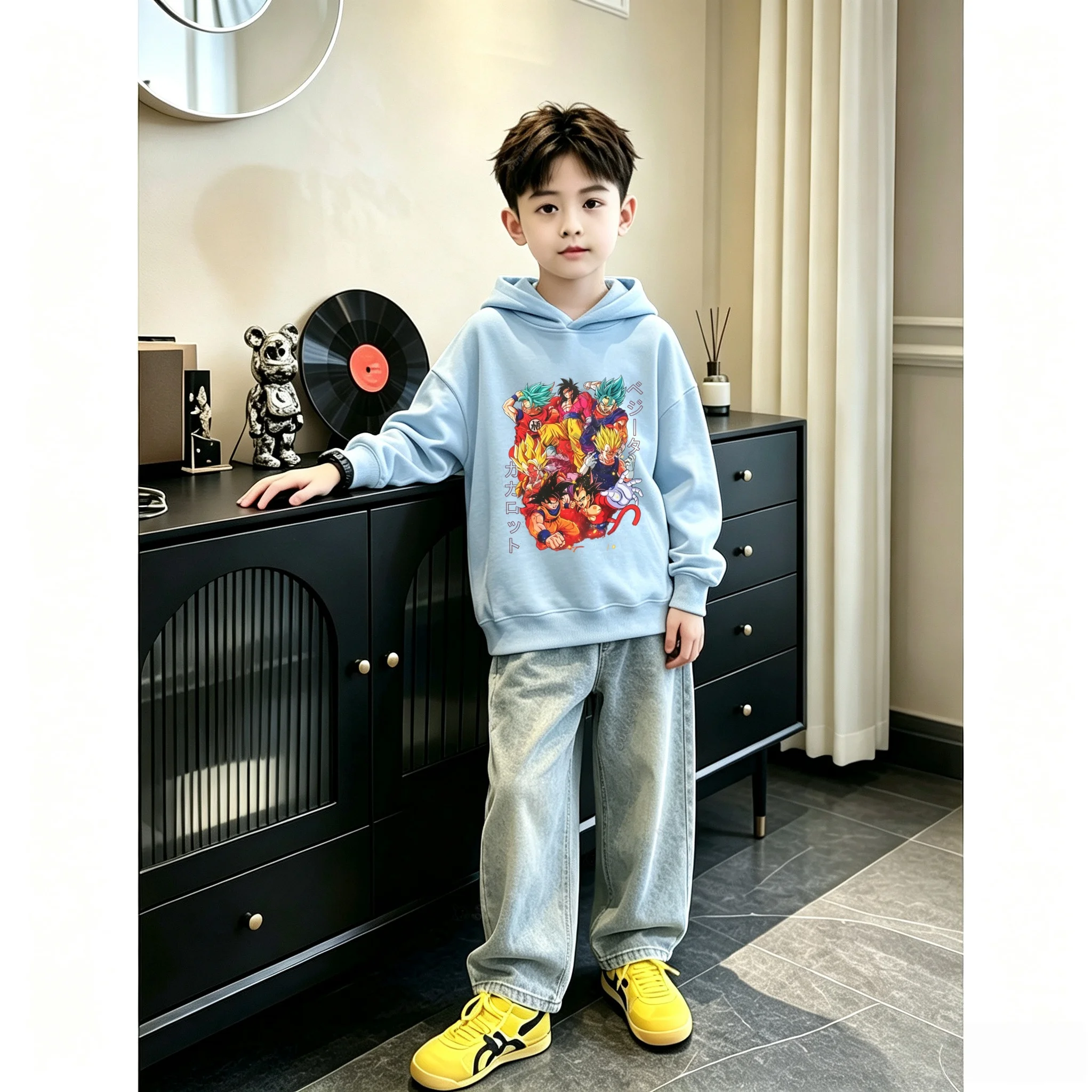 Sudadera con Capucha de Anime Dragon Z Wu Kong para Niños y Niñas, Otoño/Invierno, Cálida y Térmica