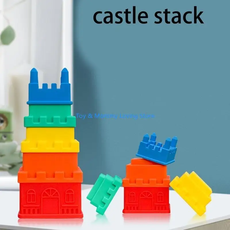 Y1QF Brinquedos educacionais iniciais para crianças Castelo bloqueio silicone macio durável 5 camadas