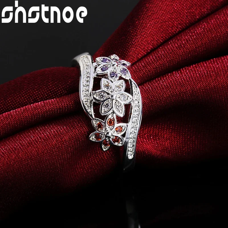 

SHSTONE 925 Sterling Silver Ring AAA Multicolor Zircon Flower Rings For Women Party Wedding High Quality Fashion Classic Jewelry