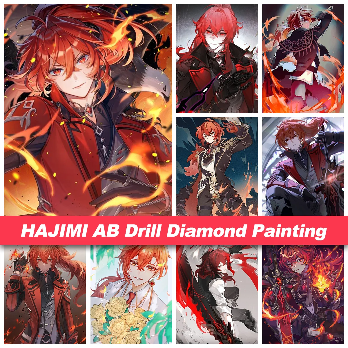 

Diluc DIY Diamond Painting Genshin Impact Anime Game Peripheral Poster Cross Stitch Embroidery Set Rhinestone Home Decoration