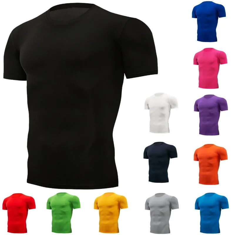 Quick Dry Running Men's Compression T-shirt Breathable Football Suit Fitness Tight Sportswear Riding Short Sleeve Shirt Workout