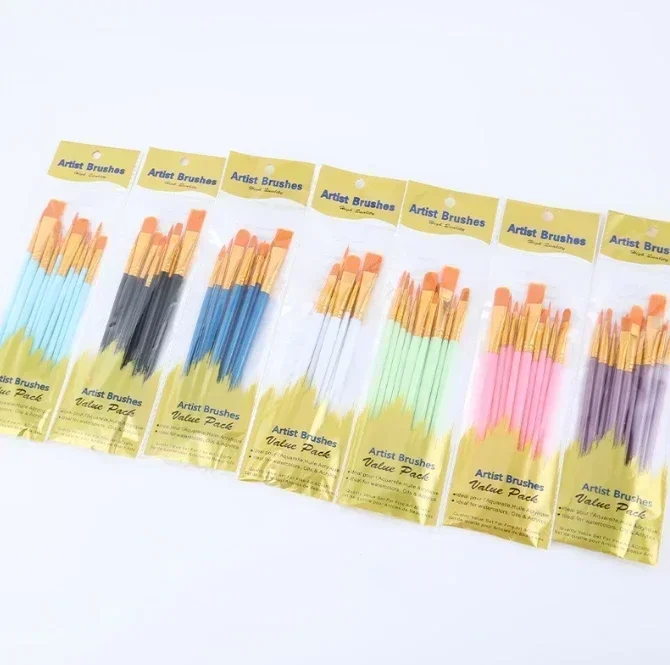 10 pcs set multi-functional watercolor brush pearlescent blue plastic rod multi-color nylon hair hook line gouache oil brush