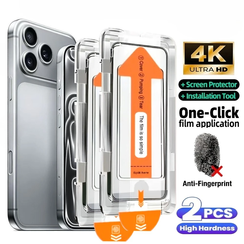 

2 шт. ультрапрозрачных защитных стекол для iPhone 17 16 15 14 Pro Max Air 16 15 Plus 13 12 11 Pro XR XS с установкой в один клик