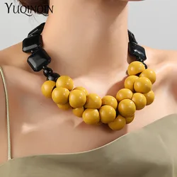 New Trendy Beads Chains Big Pendant Necklaces for Women Statement Colorful Resin Chocker Necklace For Girl Summer Travel Jewelry