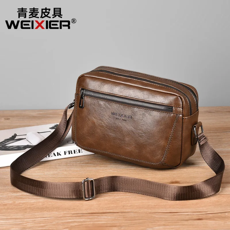 Men's diagonal span large capacity leisure shoulder bag four zipper mobile phone storage shoulder bag