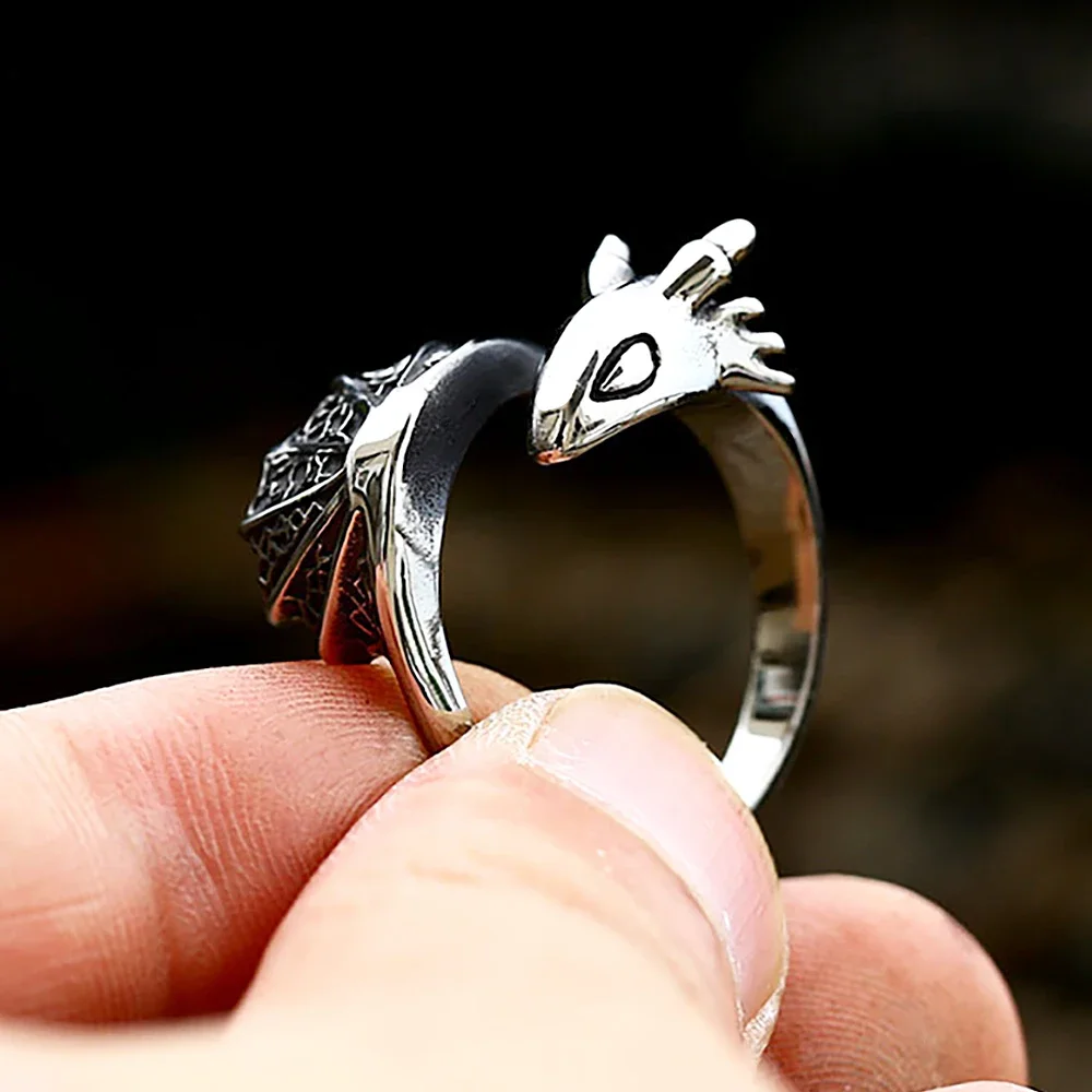 Vintage 316L Stainless Steel Flying Dragon Rings For Men Women Punk Biker Animal Opening Ring Fashion Jewelry Gifts Dropshipping
