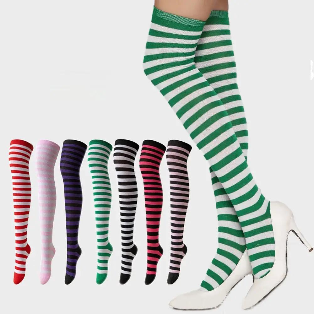 

Keep Warm Colorful Striped Stockings Japanese Style Soft Striped Long Socks Cute Sweet Over Knee Socks Fashion Show