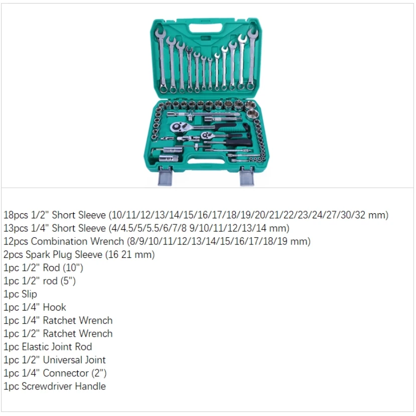 61pcs Auto Workshop Tools Combo Kit Hand-Power Source Socket Wrench Spanner Set Car Repair Equipment Vehicle Tools OEM Hard Case