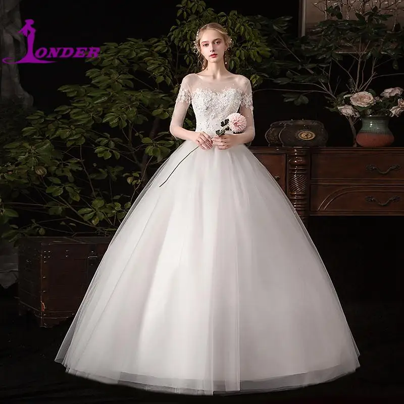 Sonder o-pescoço ilusão vestidos de casamento clássico renda sem costas vestido de baile de noiva longo até o chão vestidos de novia personalizado