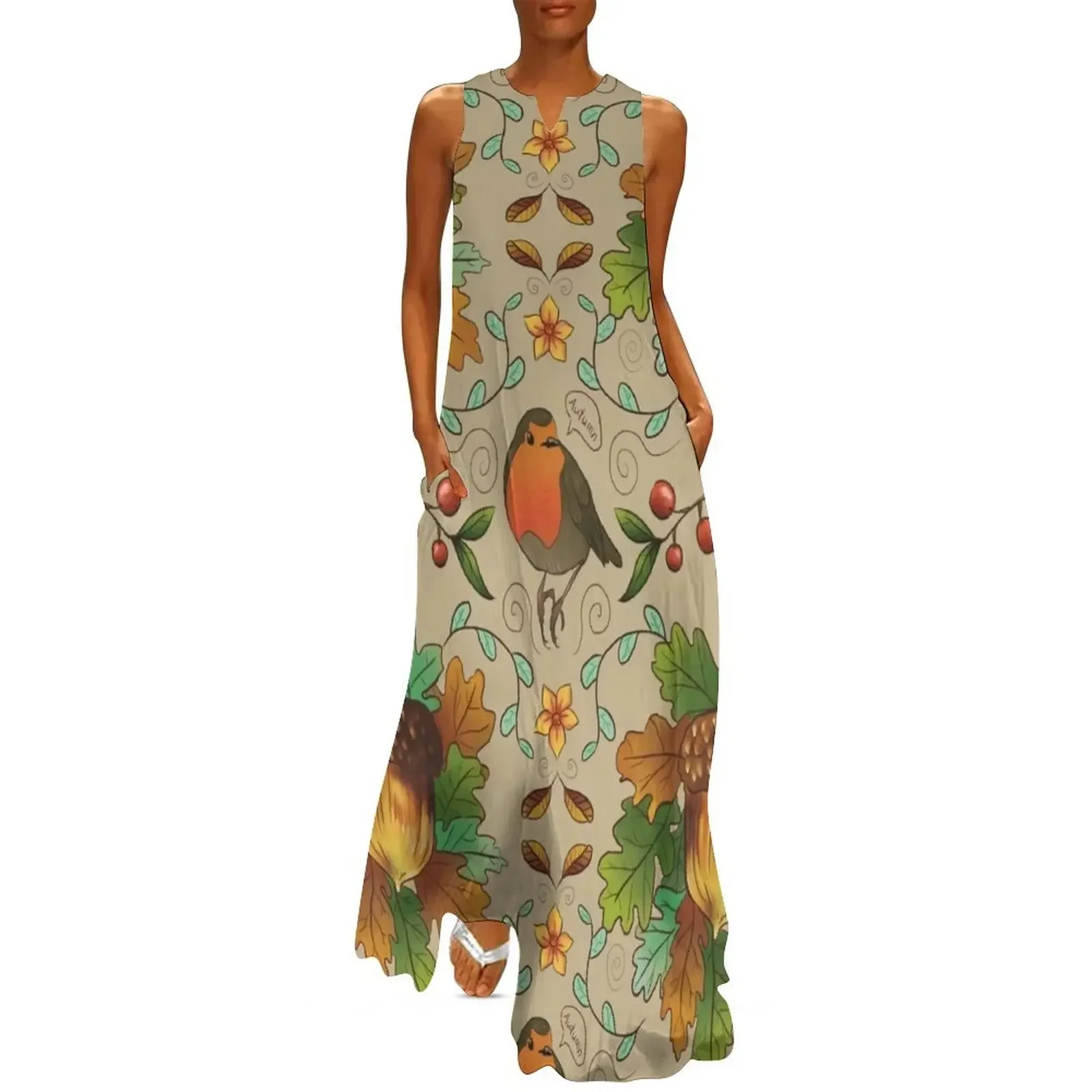 

Autumn Robin Pattern Long Dress summer dress daily women's evening dress 2025 long dresses for women