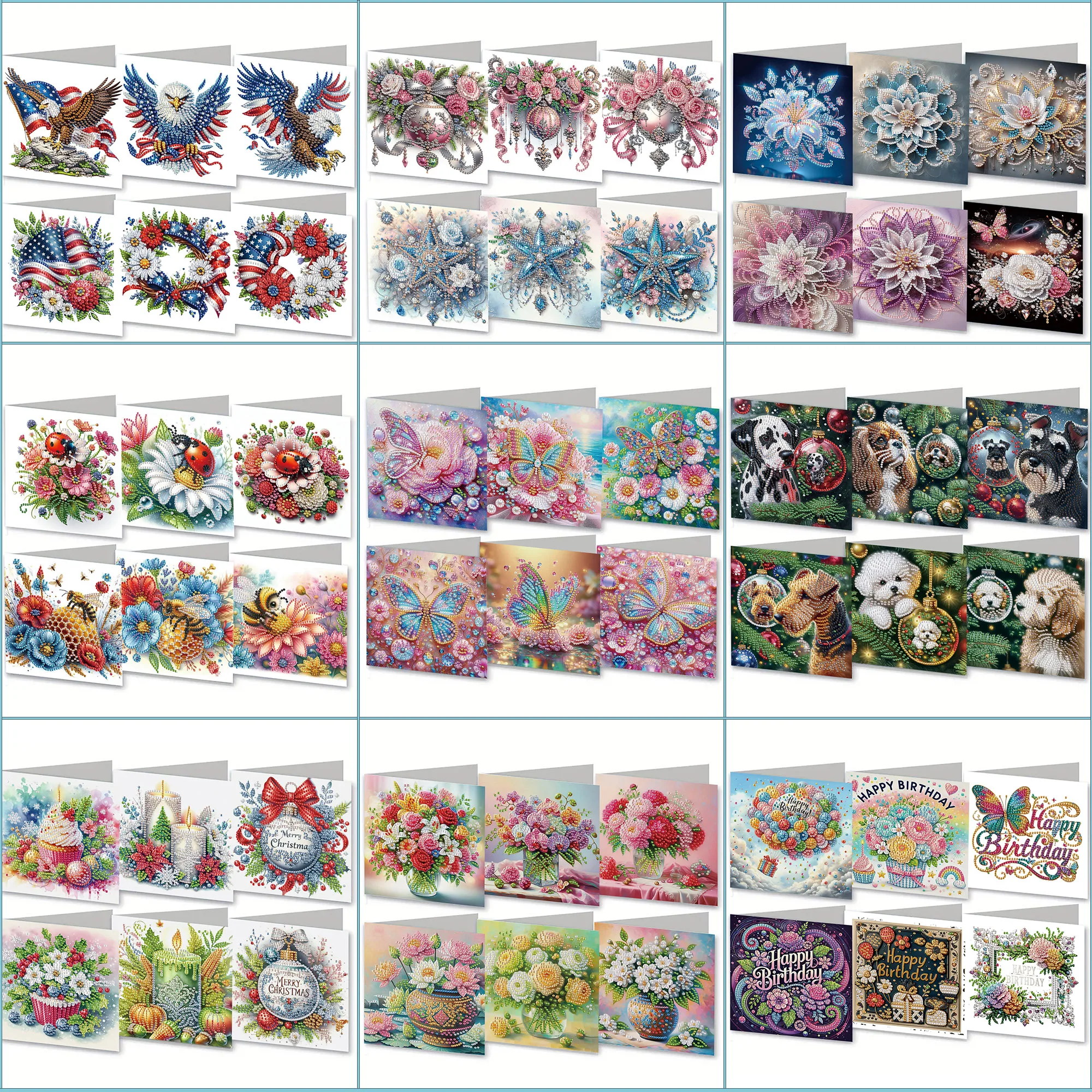 6-Piece DIY Diamond Painting Greeting Card with Envelope, Wishes and Wishes, Christmas Theme Unique Design
