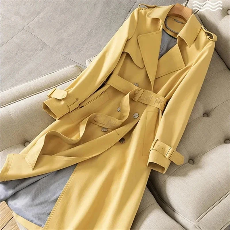 Spring Casual Women Mid-length Trench Coat With Letter Embroidery Sashes Double-breasted Lapel Female Windbreaker Outwear B293