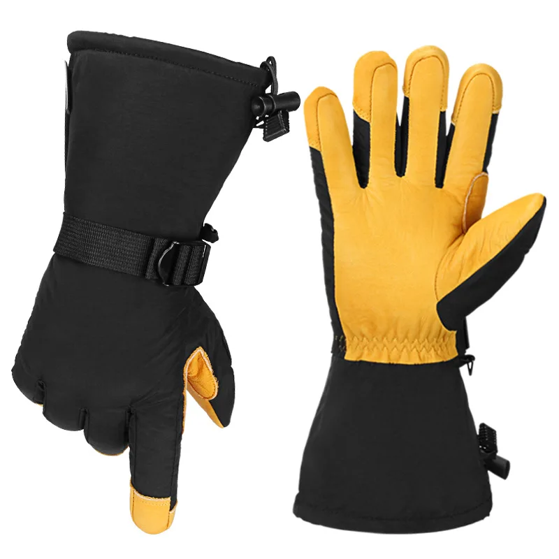 3M Thermal Insulation Cowhide Ski Gloves Long Winter Windproof Warm Gloves Split Fingers Cross-Border for Snow Mountaineering