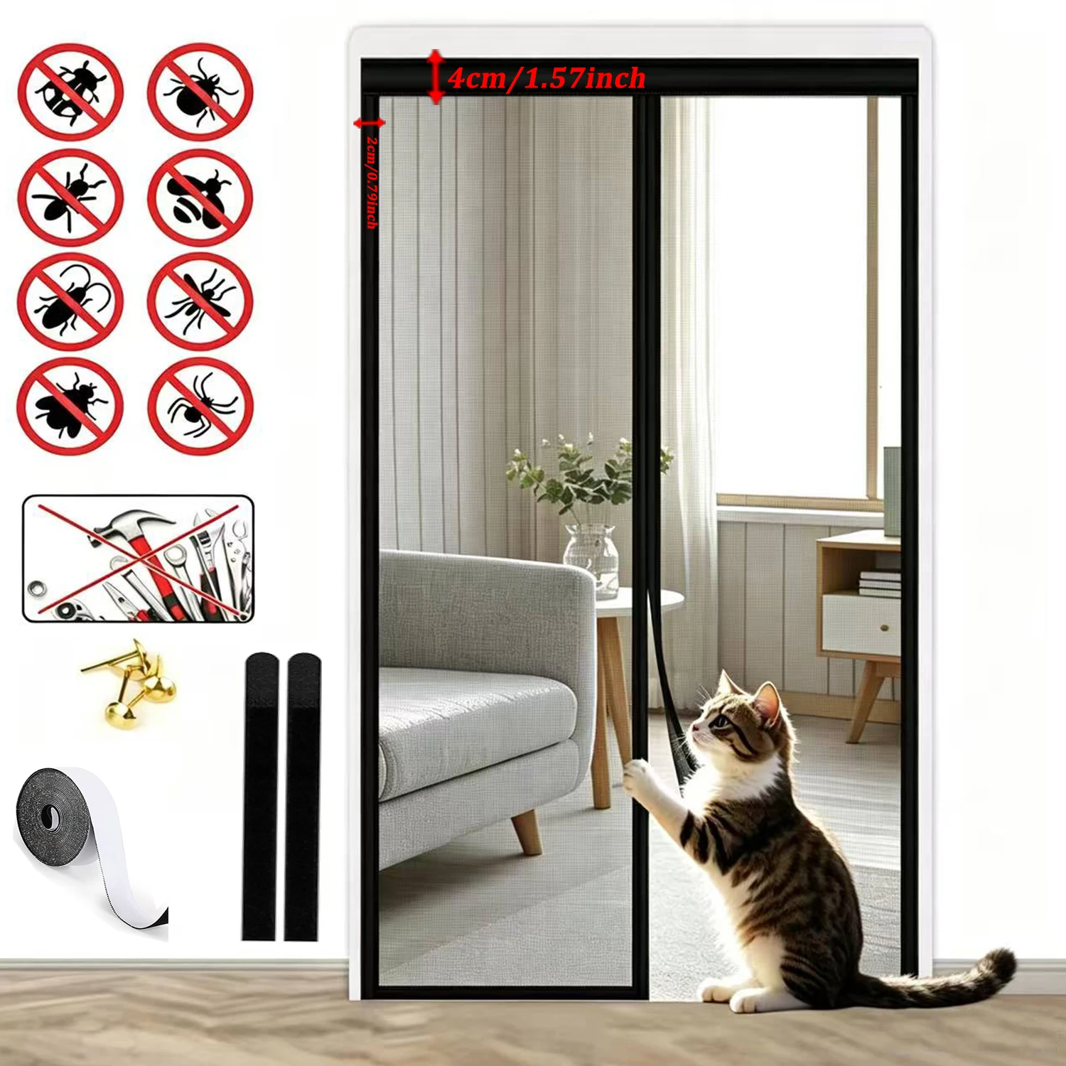 Magnetic screen door hands-free heavy-duty mosquito net, no punching and automatic closing, child and pet friendly