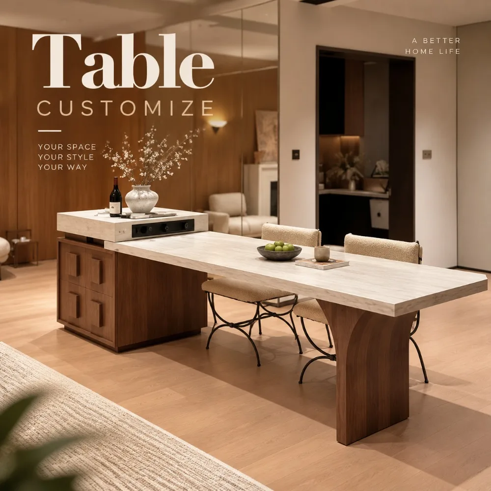 2026 Modern Light Luxury Sintered Stone Tea Table Set, Multifunctional High-end Tea Island Table for Villa Living Room