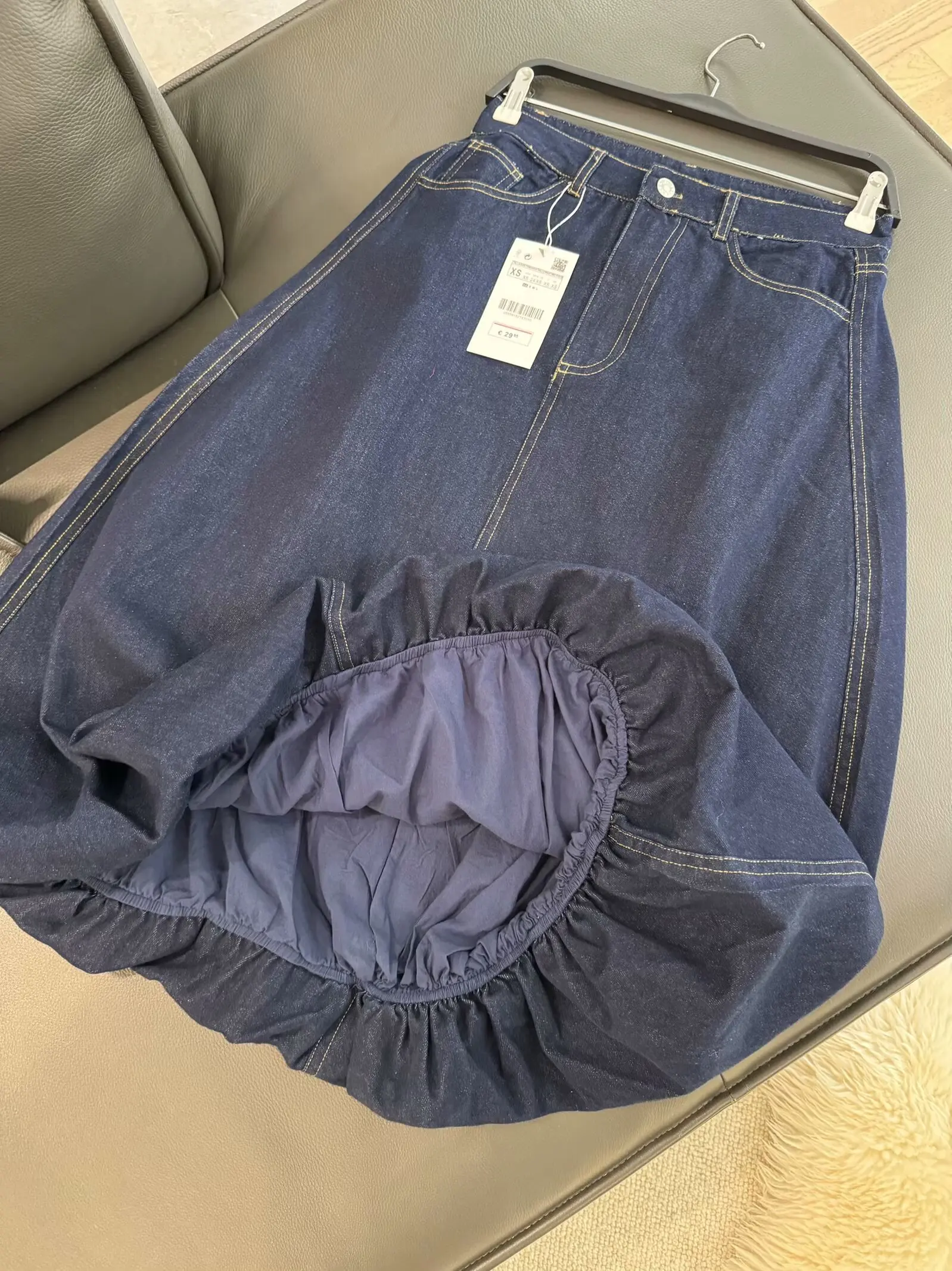 المرأة الجديدة نسخة بالون الموضة عادية جيب جانبي تنوعا الدنيم ميدي تنورة الرجعية عالية الخصر سستة المرأة تنورة Mujer