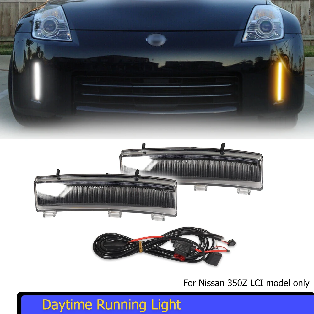 Car White LED Front Bumper DRL Daytime Running Lights & Amber Turn Signal Light Assembly For Nissan 350Z LCI 2006 2007 2008 2009