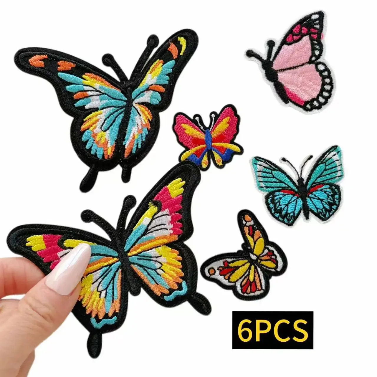 6PCS Bright Butterfly Iron-On Patches – Realistic Multicolor Sew-On Appliqués for Clothes, Bags, Wallets, Jeans & Slippers DIY
