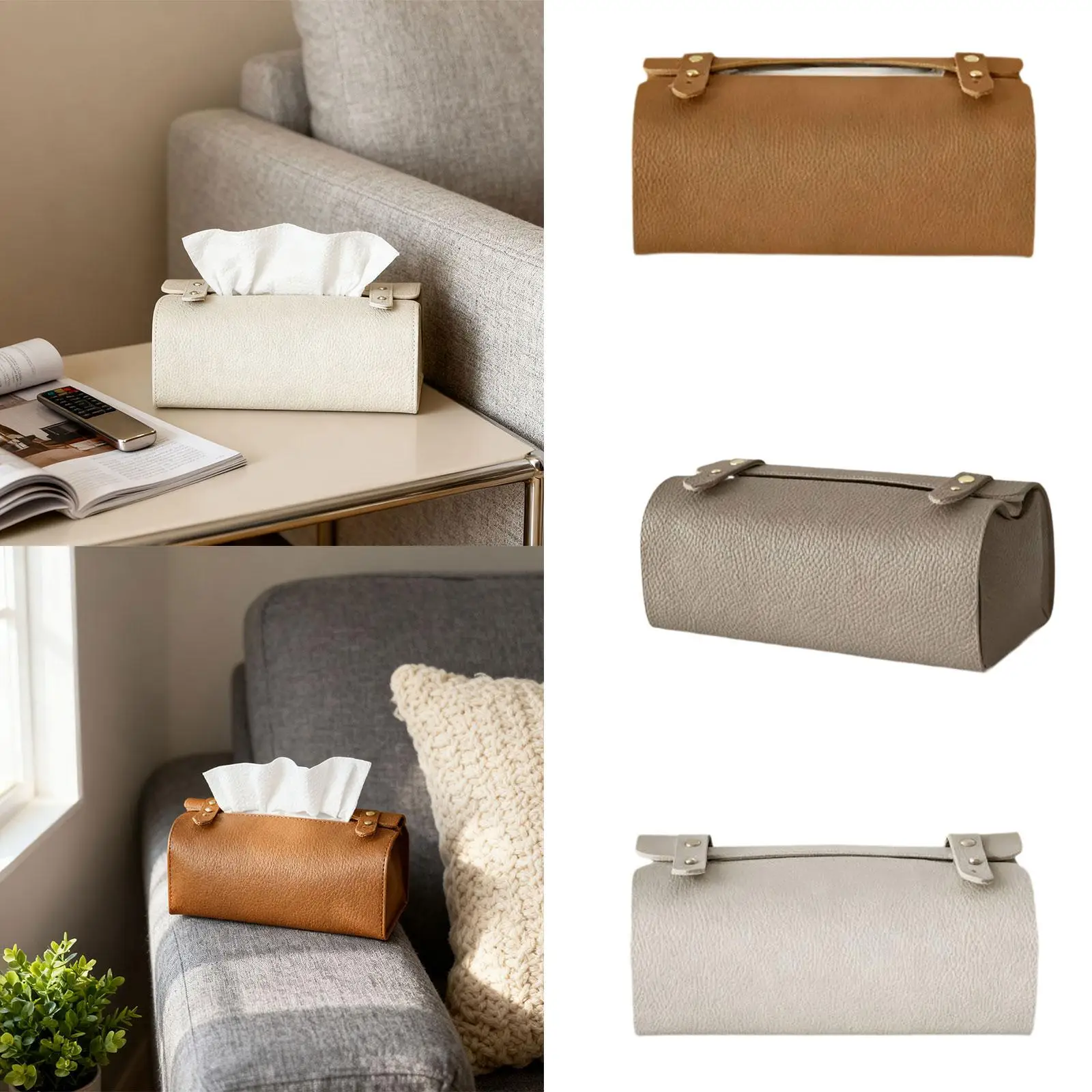 Tissue Box Cover PU Leather Tissue Box Holder Tabletop Decoration Home Decor Rectangular for Table Restaurant Hotel Dresser
