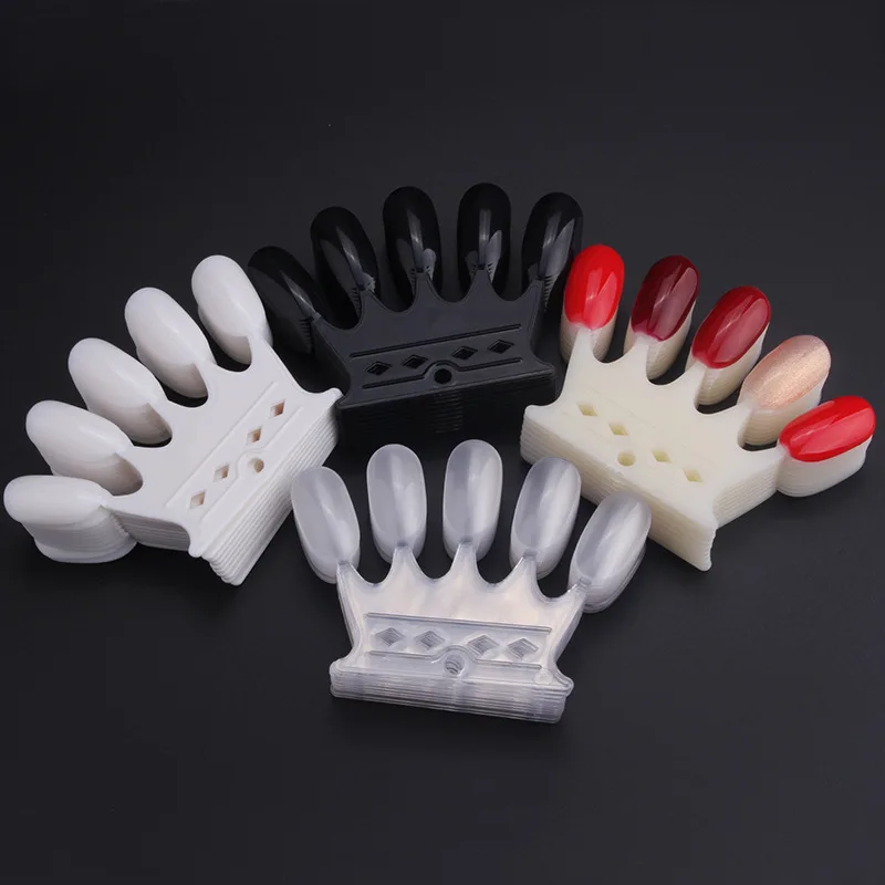 50pcs Crown Shape False Nail Tip Display Clear Natural Color Card Polish Gel Stand Board with Ring Nail Palette Manicure Tools