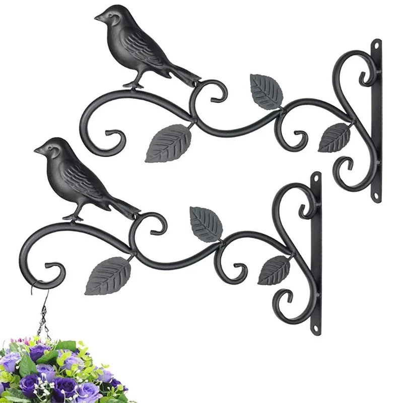 K5DC Iron Hanging Bracket Wall Hook Plant Hanger for Bird Feeder Lanterns Flower Brackets Wind Indoor Outdoor Decoration