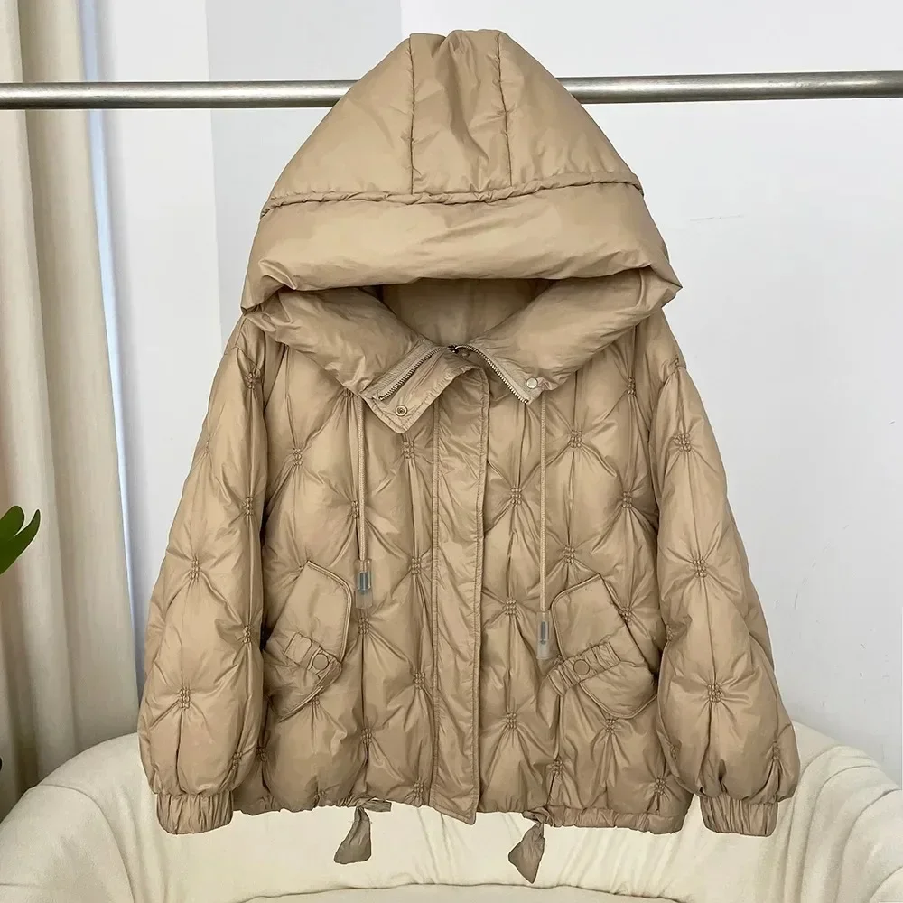 الخريف الشتاء الكورية نمط فضفاض الدافئة مقنعين أسفل سترة المرأة سترة سميكة بطة بيضاء أسفل سترة معطف #4