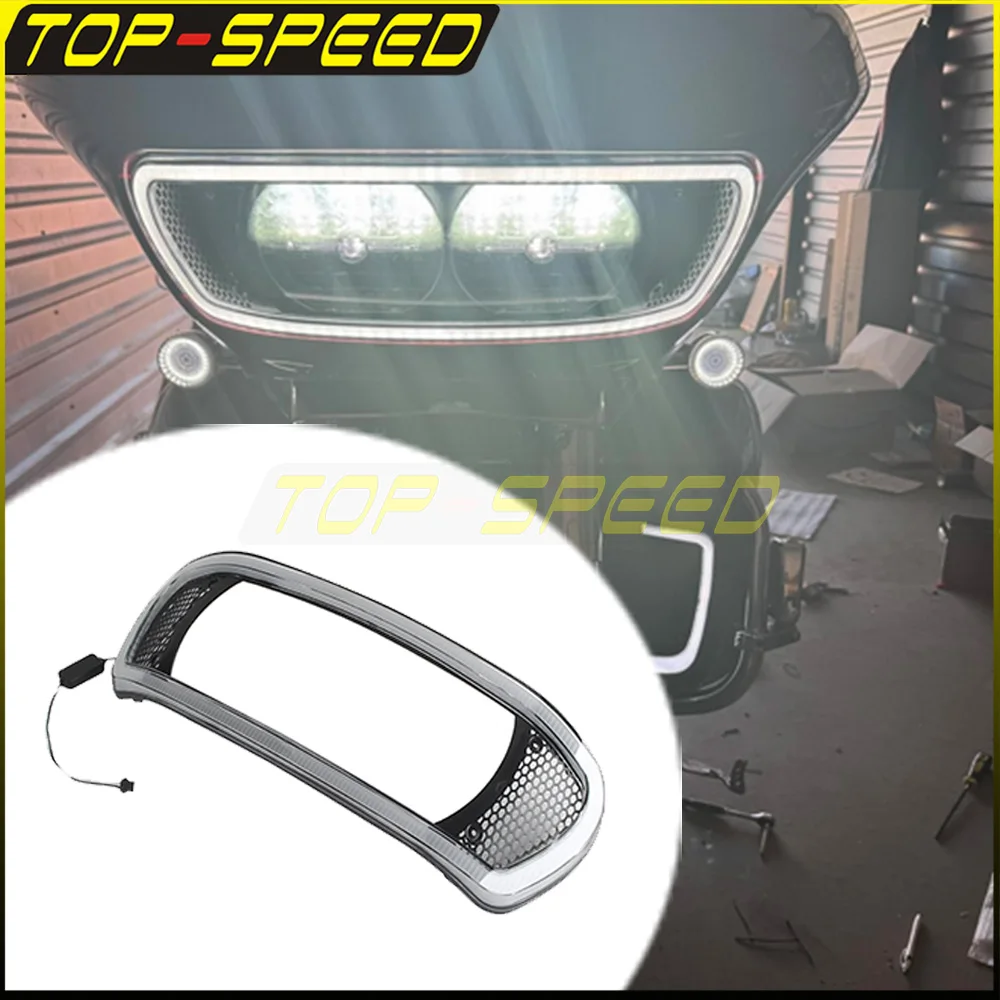 For Harley Touring Road Glide CVO Road Glide 2014-Later Motorcycle  Fairing Trim Cover Bezel w/ DRL LED Light Head Light Cover