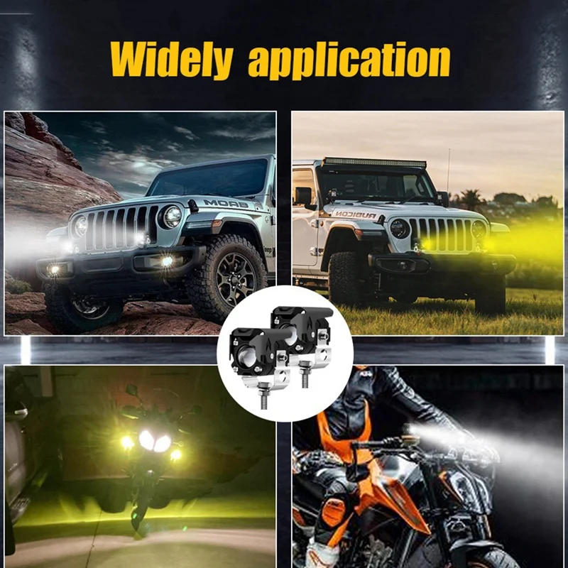 Motorcycle LED Driving Fog Lights 60W 6000LM Amber White Lights 1.3Inch Aux Spotlight Headlight For Yamaha ATV UTV,2PCS