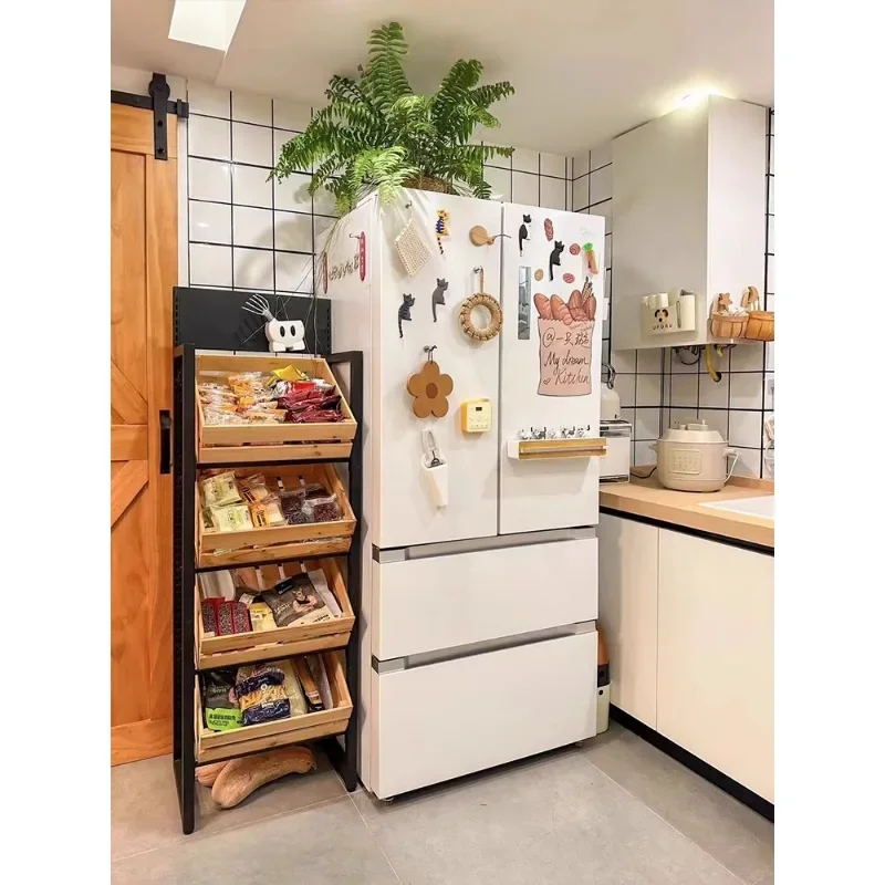 رف خضروات المطبخ من الخشب الصلب، رف تخزين الوجبات الخفيفة للفواكه والخضروات، رف سلة الخضروات، إطار تخزين متعدد الطبقات