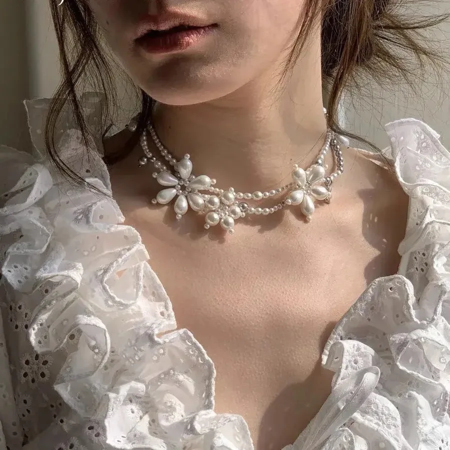 Neue Ankunft frauen Böhmischen Künstliche Perle Blume Anhänger Halskette Choker Schmuck Geschenk Großhandel Dropshipping