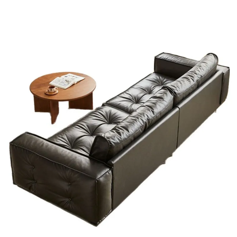

Nordic Italian minimalist leather sofa, living room small apartment straight row leisure sofa
