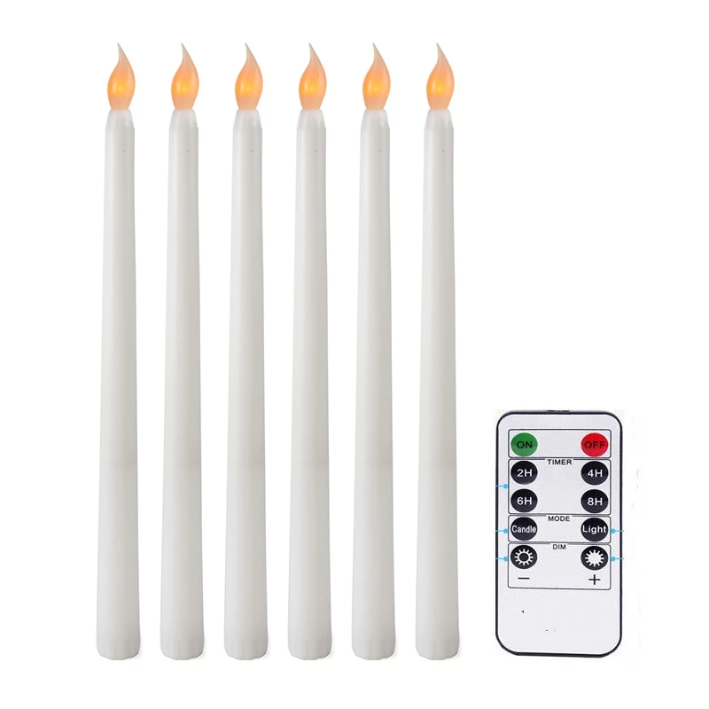 

6Pcs Flameless Taper Candles Flickering With 10-Key Remote Timer, Battery Operated LED Candlesticks Window Candles